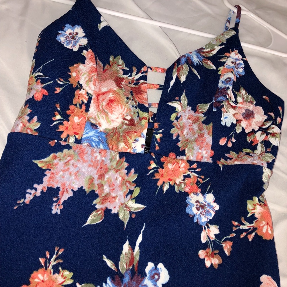 Dark blue floral midi dress